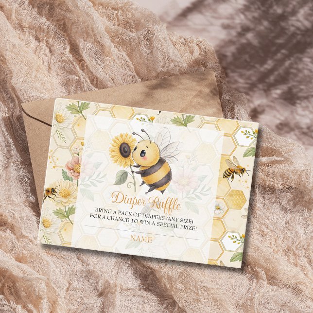 Honeycomb Floral Bee Baby Shower Diaper Raffle Enclosure Card (Creator Uploaded)
