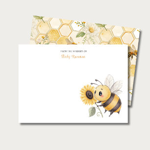 Honeycomb Floral Bee Custom Name Nursery Note Card