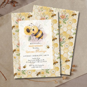 Honeycomb Floral Bee Personalized Baby Shower Invitation