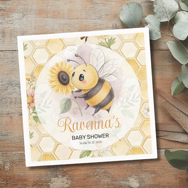 Honeycomb Floral Bee Personalized Baby Shower Napkins (Creator Uploaded)