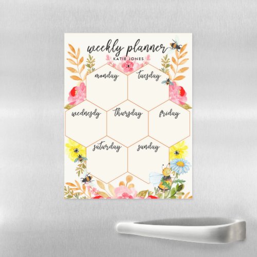 Honeycomb Floral Bumblebees  Weekly Planner Magnetic Dry Erase Sheet