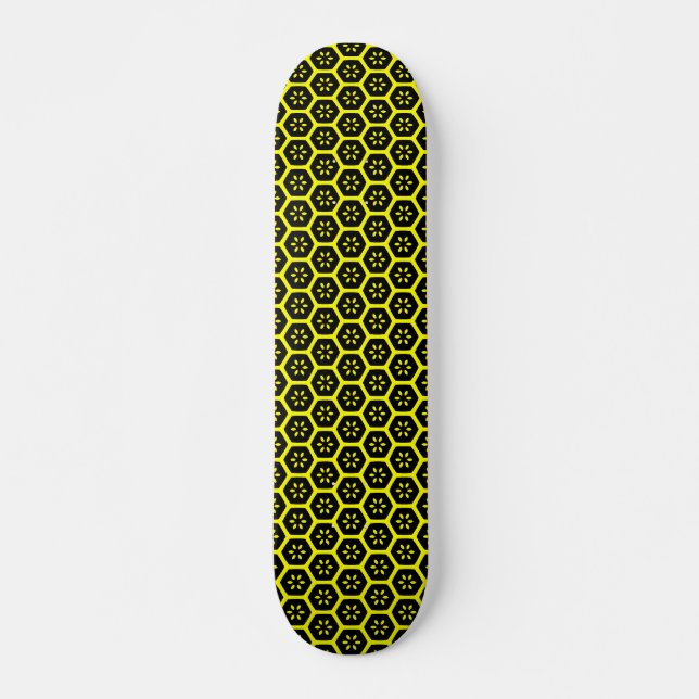 Honeycomb Flower - Black and Yellow Skateboard Deck (Front)