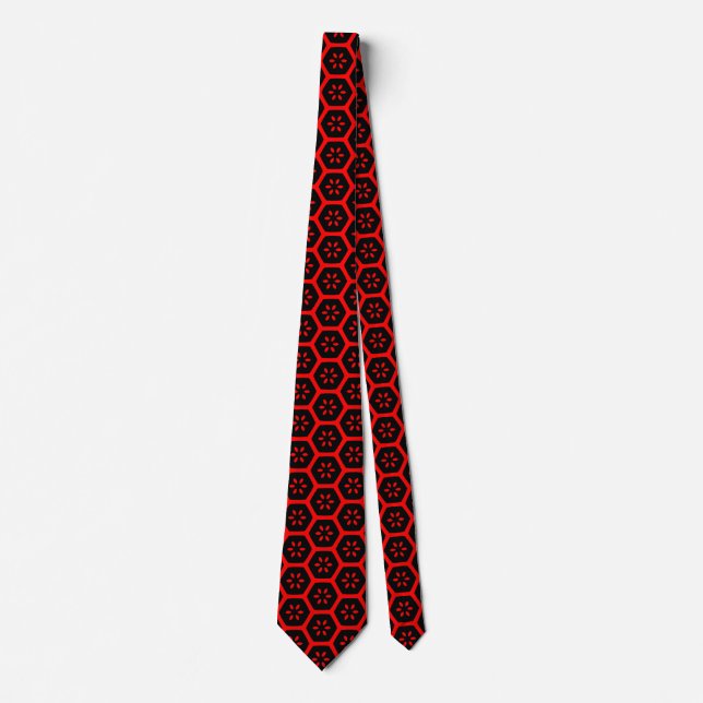 Honeycomb Flower v1 - red Neck Tie (Front)