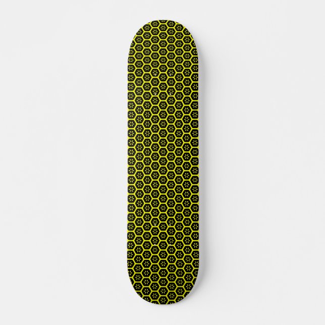 Honeycomb Flower - v2 - Black and Yellow Skateboard (Front)