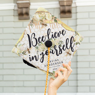 Honeycomb, Flowers & “Bee-lieve in Yourself” Graduation Cap Topper
