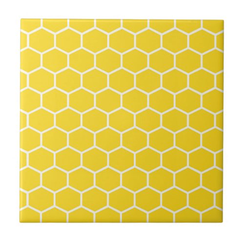 Honeycomb Geometric White Lines Bumblebee Ceramic Tile