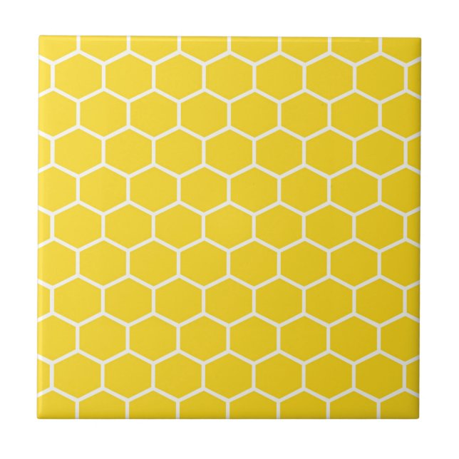 Honeycomb Geometric White Lines Bumblebee Ceramic Tile (Front)