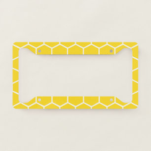 Honeycomb Geometric White Lines Bumblebee License Plate Frame