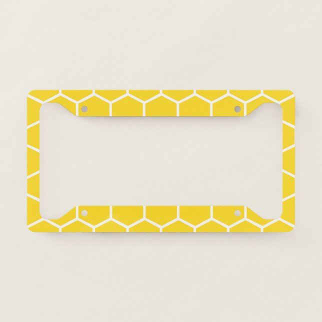 Honeycomb Geometric White Lines Bumblebee License Plate Frame (Front)