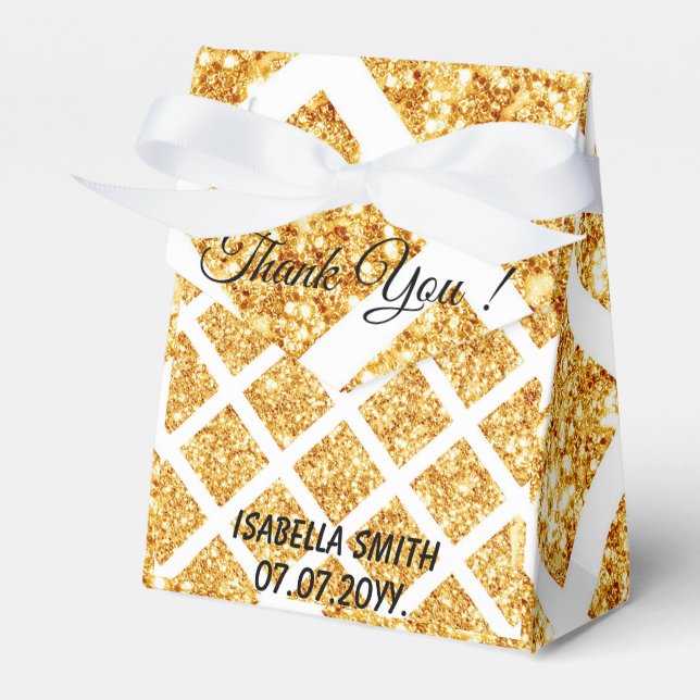 Honeycomb Gold Glitter Boho Popular Collection Favor Boxes (Front Side)