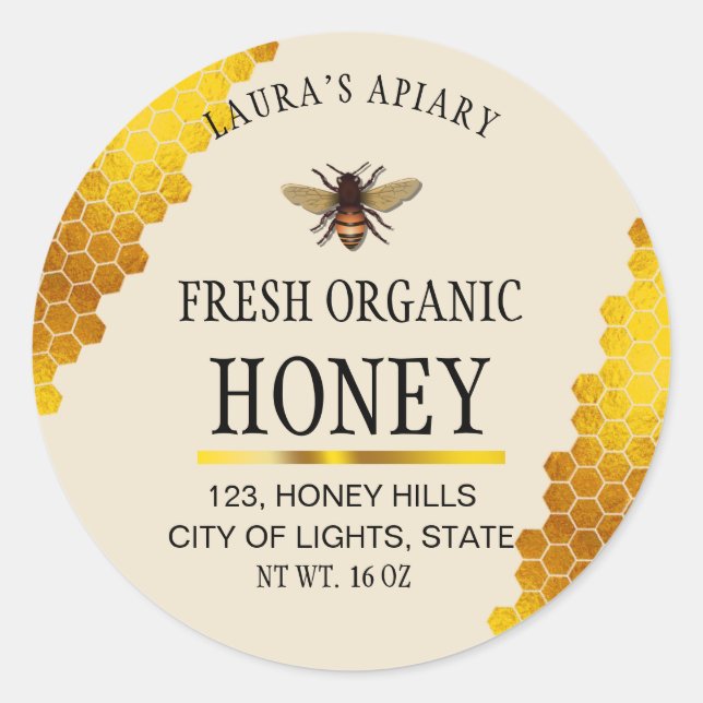 Honeycomb Gold  Honey Bee Apiary Product Label (Front)