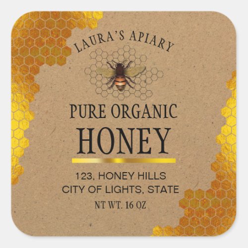 Honeycomb Gold  Honey Bee Apiary Product Label