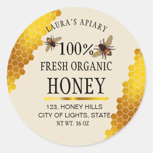 Honeycomb Gold  Honey Bee Apiary Product Label