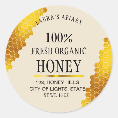 Honeycomb Gold  Honey Bee Apiary Product Label