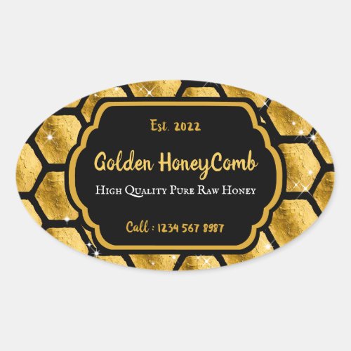 Honeycomb Gold Pureraw Farm Gold Jar Oval Sticker