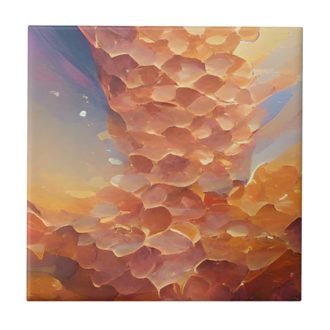 Honeycomb gold rose abstract geometry digital art  ceramic tile (Front)