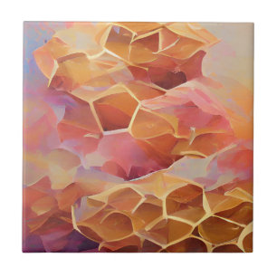 Honeycomb gold rose abstract geometry digital art  ceramic tile