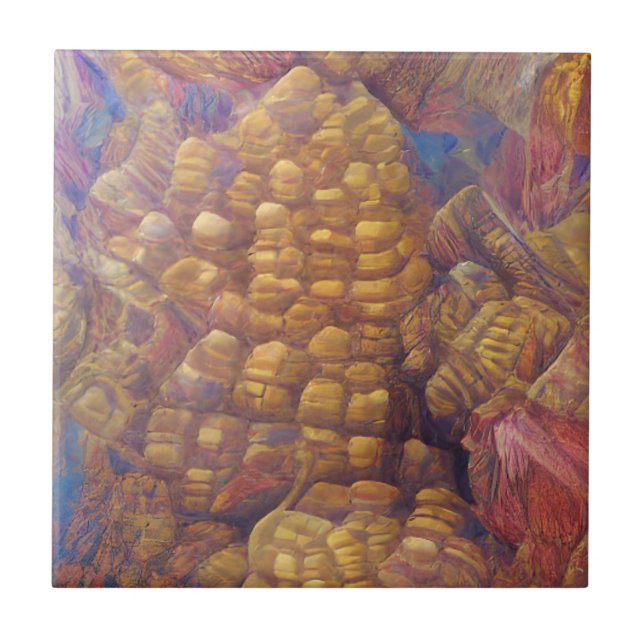 Honeycomb golden mountain abstract digital art  ceramic tile (Front)