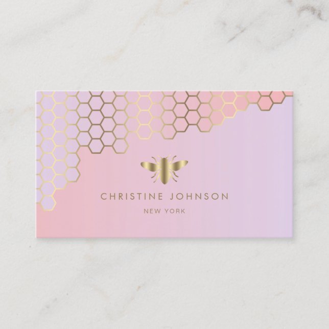 honeycomb gradient blush pink business card (Front)