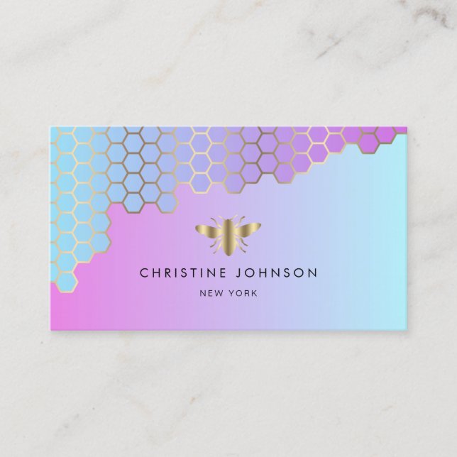 honeycomb gradient purple blue business card (Front)