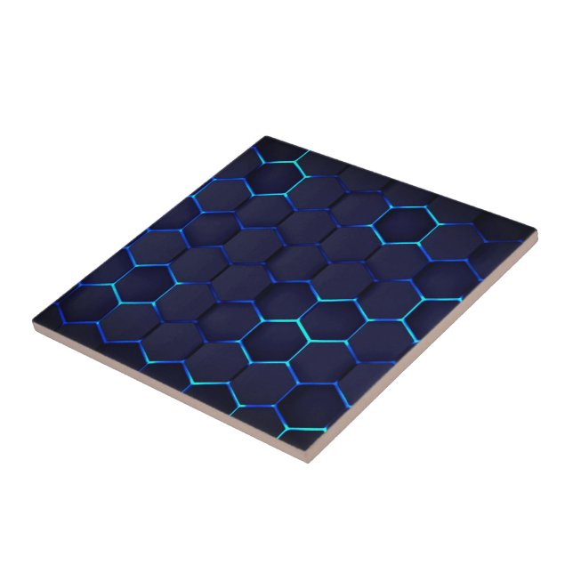 Honeycomb Grate Blue Neon Ceramic Tile (Side)