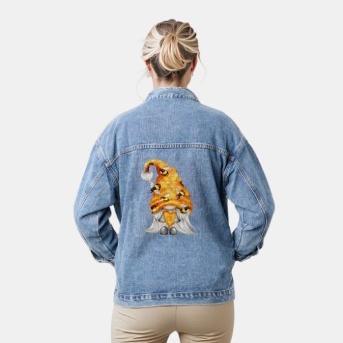 Honeycomb Hat Gnome with Bees Holding Honey Womens Denim Jacket