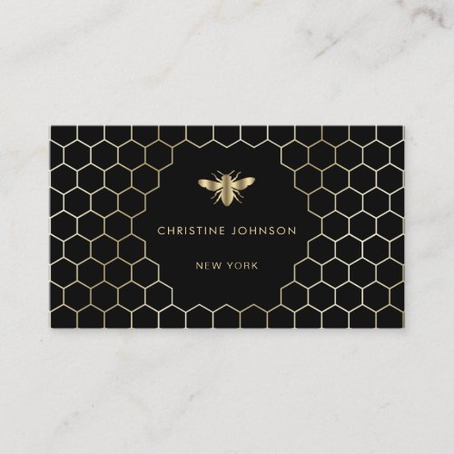 honeycomb hexagons bee logo on black business card