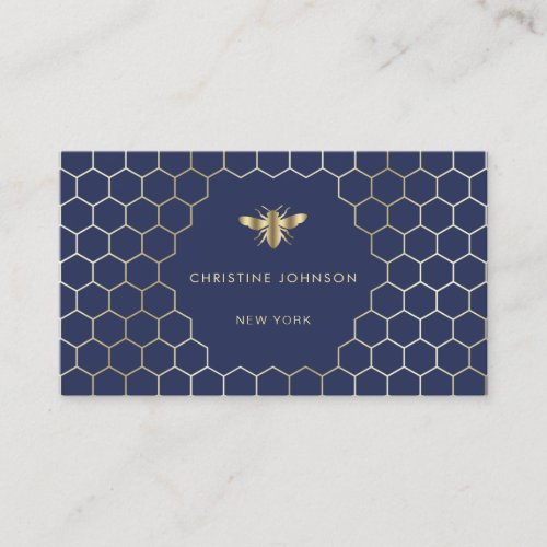 honeycomb hexagons bee on dark blue business card