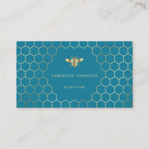honeycomb hexagons bee on mosaic blue business card