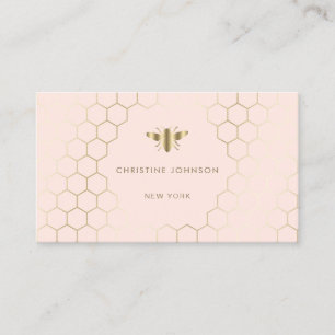 honeycomb hexagons bee on pink blush business card