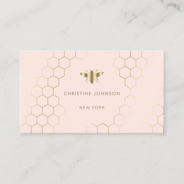 honeycomb hexagons bee on pink blush business card (Front)