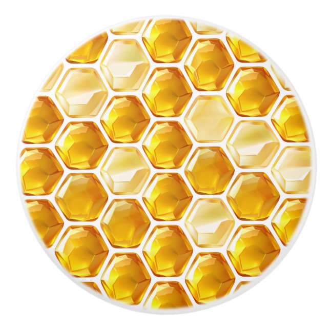 Honeycomb Hexagons Filled with Honey Ceramic Knob (Front)