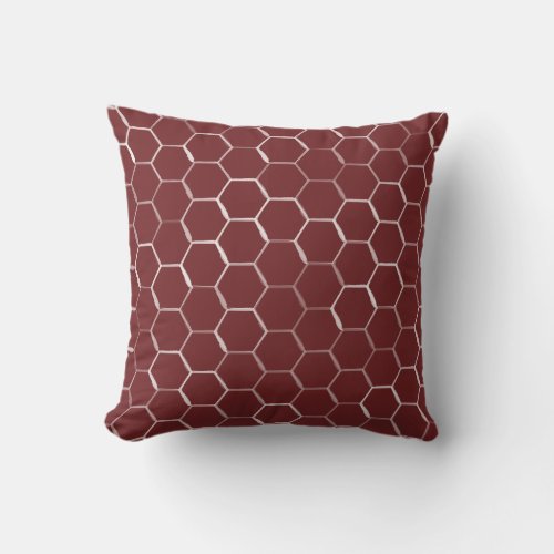 Honeycomb Hive Hexagon Pattern in Burgundy Throw Pillow