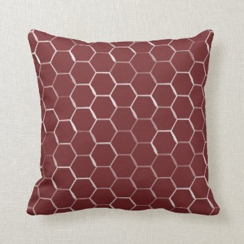Honeycomb Hive Hexagon Pattern In Burgundy Throw Pillow by AnyTownArt at Zazzle