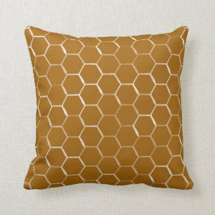 Honeycomb Hive Hexagon Pattern in Caramel Throw Pillow
