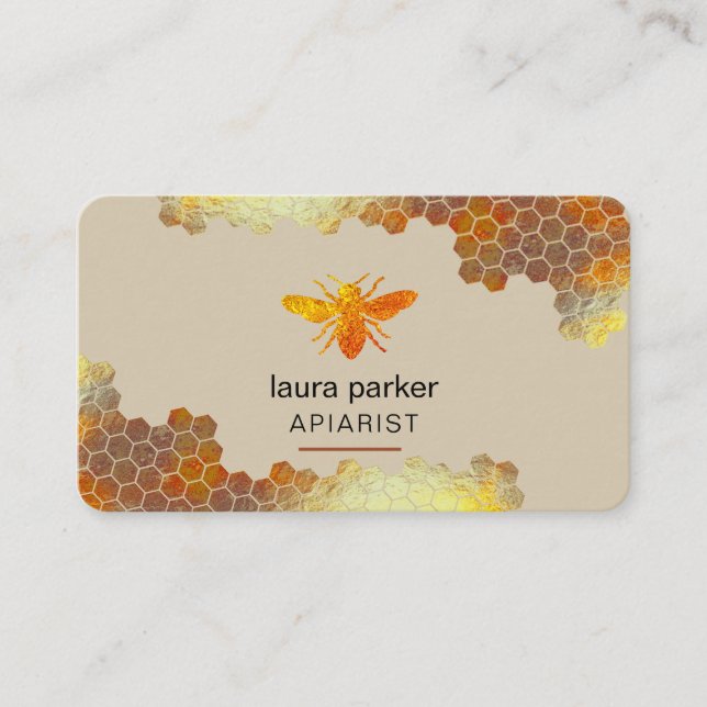 Honeycomb Honey Bee Apirarist Hexagons Beekeeper B Business Card (Front)