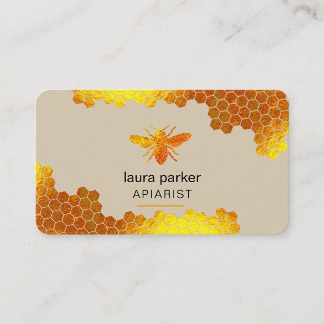 Honeycomb Honey Bee Apirarist Hexagons Beekeeper Business Card (Front)