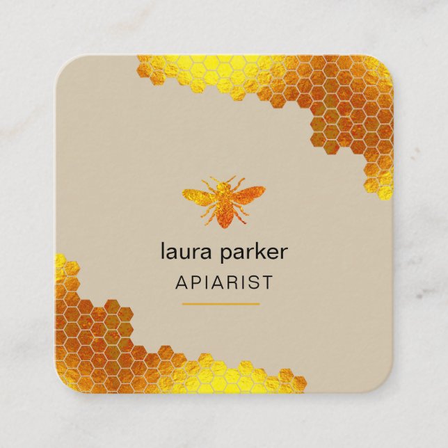 Honeycomb Honey Bee Apirarist Hexagons Beekeeper Square Business Card (Front)