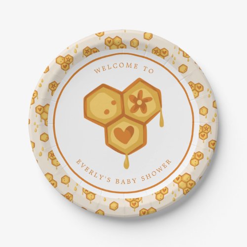 Honeycomb Honey Bee Cute Baby Shower Paper Plates