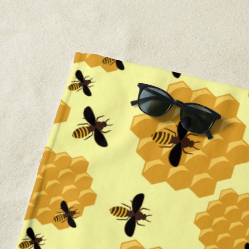 Honeycomb Honey Bees Insect Lover Yellow Beekeeper Beach Towel