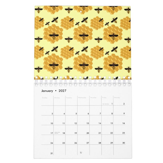Honeycomb Honey Bees Insect Lover Yellow Beekeeper Calendar (Jan 2027)