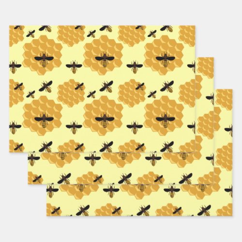 Honeycomb Honey Bees Insect Lover Yellow Beekeeper Wrapping Paper Sheets