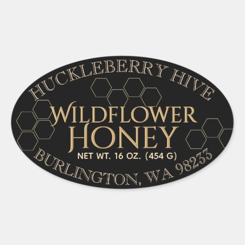 Honeycomb Honey Black Gold Oval Honey Label