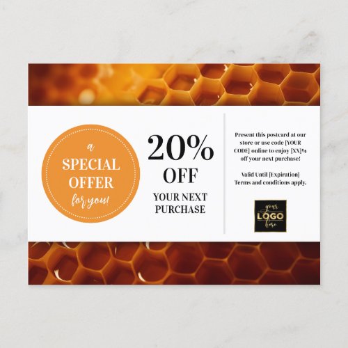 Honeycomb Honey Custom Coupon Discount Postcard