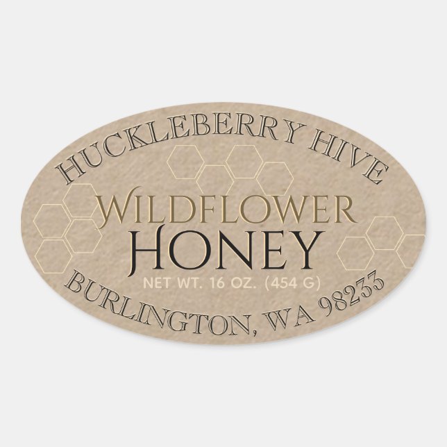 Honeycomb Honey Kraft Gold Oval Honey Label (Front)