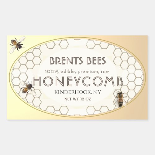 Honeycomb Label with Bees Honeycomb Gold Border