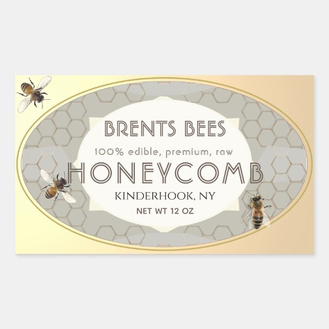 Honeycomb Label with Bees Honeycomb Gold Border (Front)