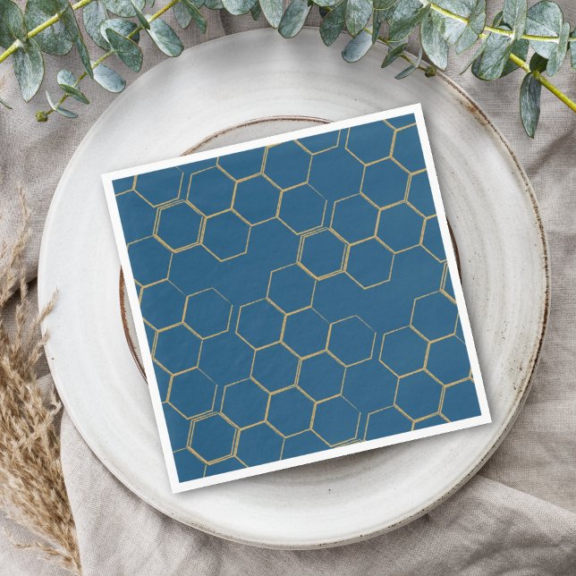 Honeycomb Line Drawing Indigo Wedding Shower Napkins (Creator Uploaded)