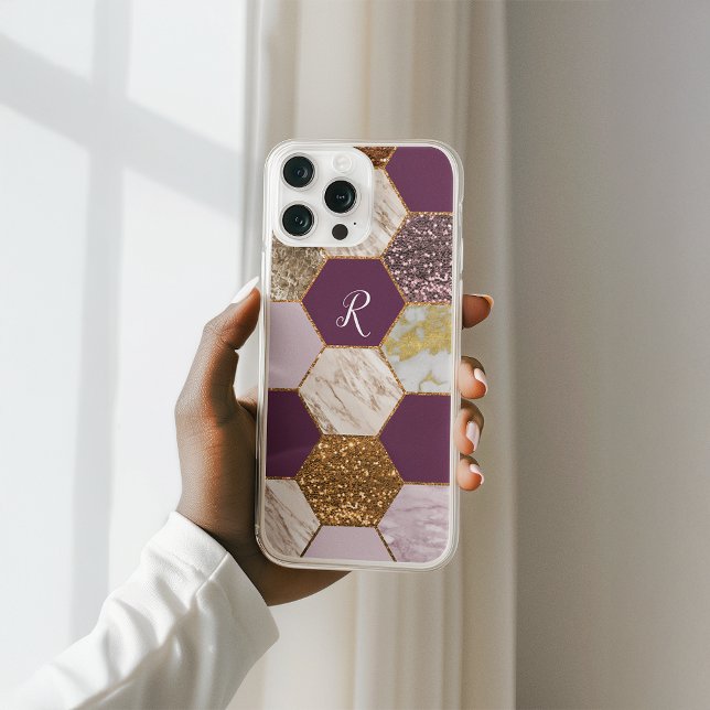 Honeycomb Marble and Glitter Monogram Speck iPhone Case (Creator Uploaded)