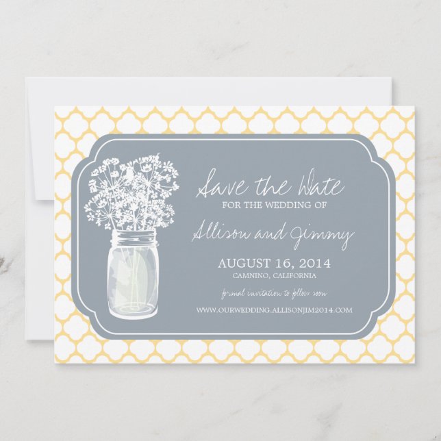 Honeycomb Mason Jar Wildflowers Save the Date (Front)